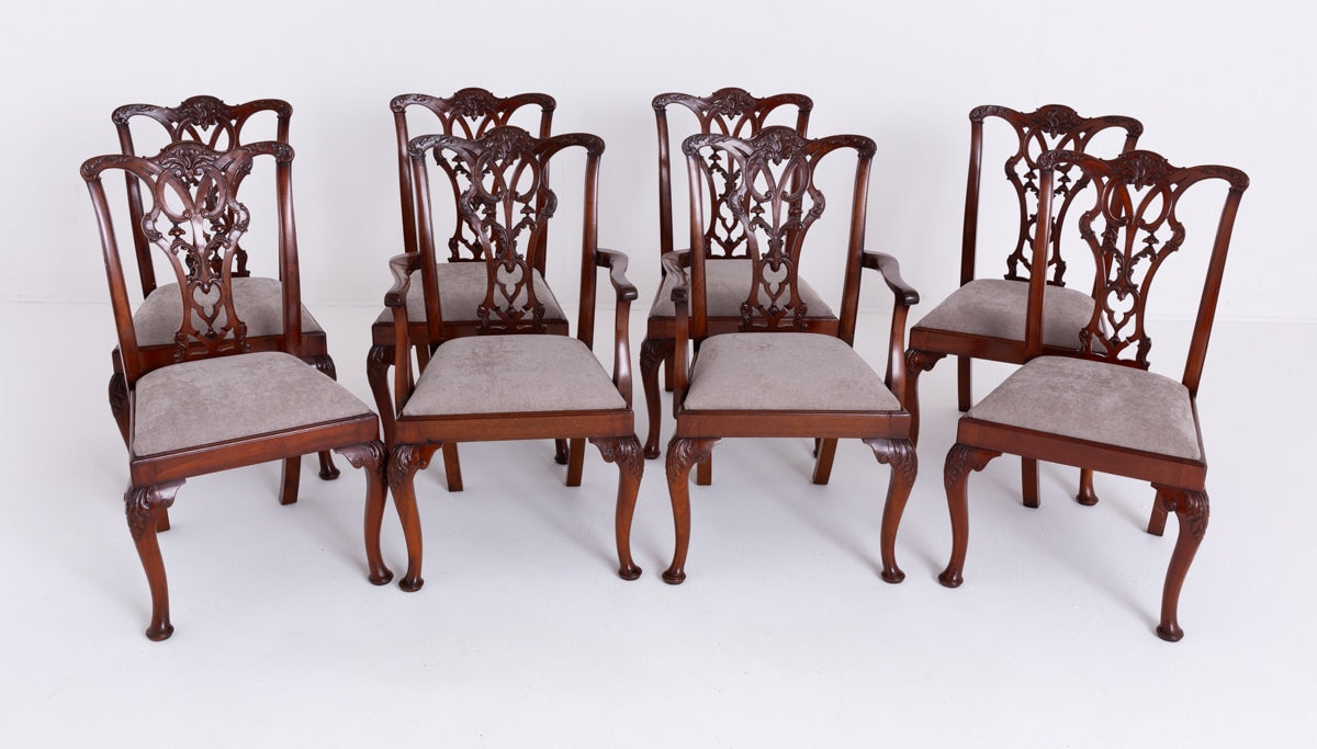Set of 8 (6 + 2) Mahogany Chippendale Style Dining Chairs