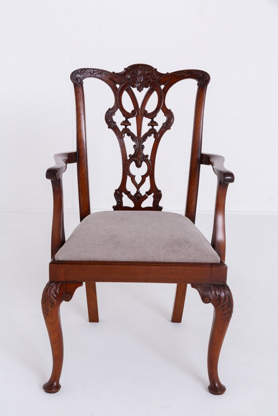 Set of 8 (6 + 2) Mahogany Chippendale Style Dining Chairs