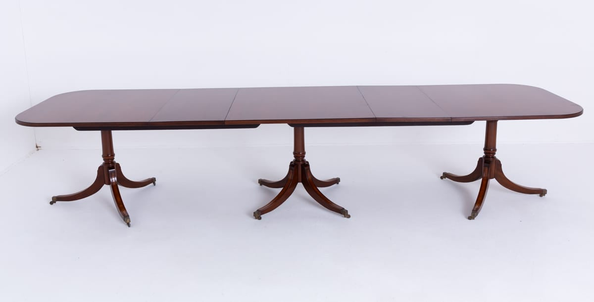 Mahogany Regency Revival 3 Pedestal Dining Table