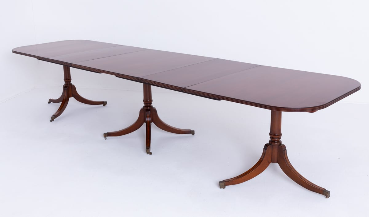 Mahogany Regency Revival 3 Pedestal Dining Table