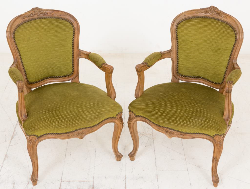 Pair of Pretty French Walnut Open Armchairs
