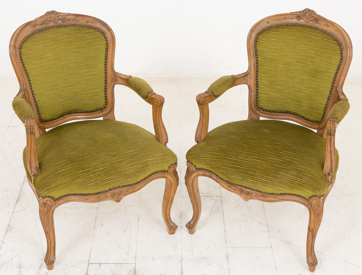 Pair of Pretty French Walnut Open Armchairs