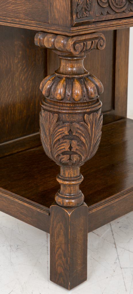 Unusual Carved Oak and Leather Cabinet