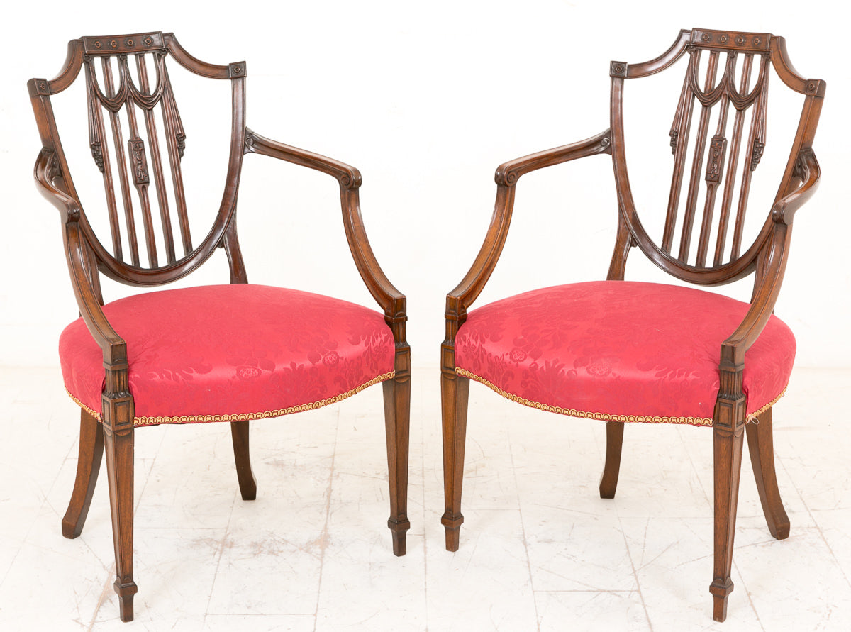 Pair of Mahogany Hepplewhite Style Open Arm Chairs