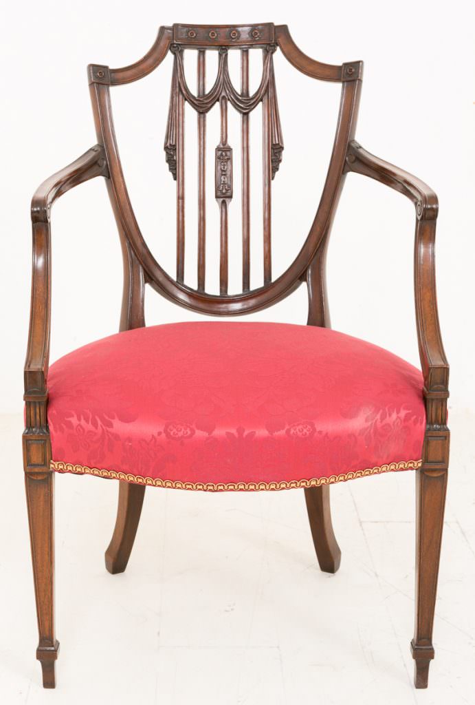 Pair of Mahogany Hepplewhite Style Open Arm Chairs