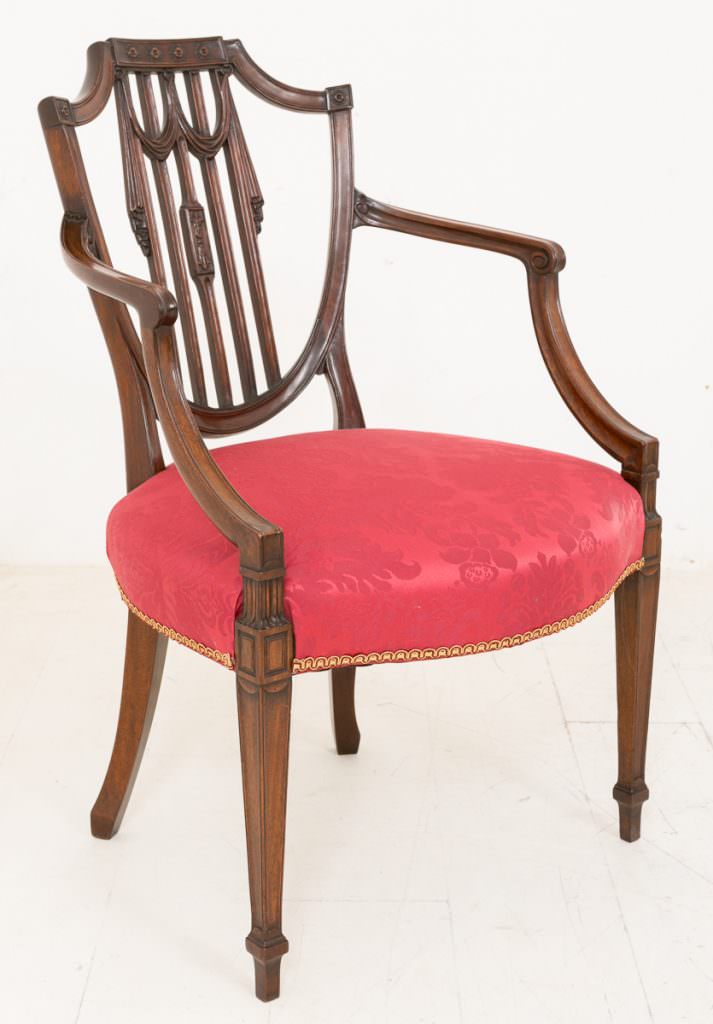 Pair of Mahogany Hepplewhite Style Open Arm Chairs