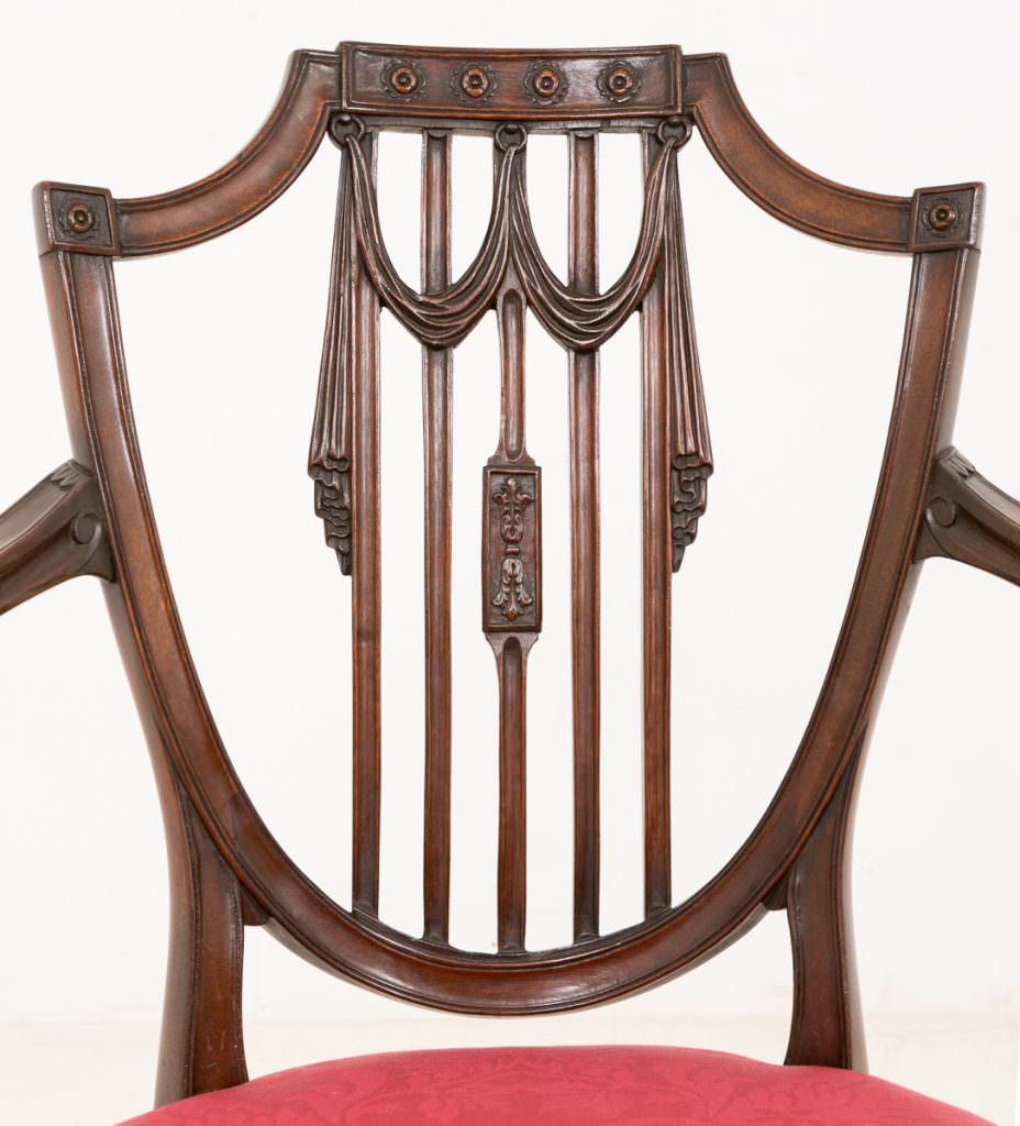 Pair of Mahogany Hepplewhite Style Open Arm Chairs