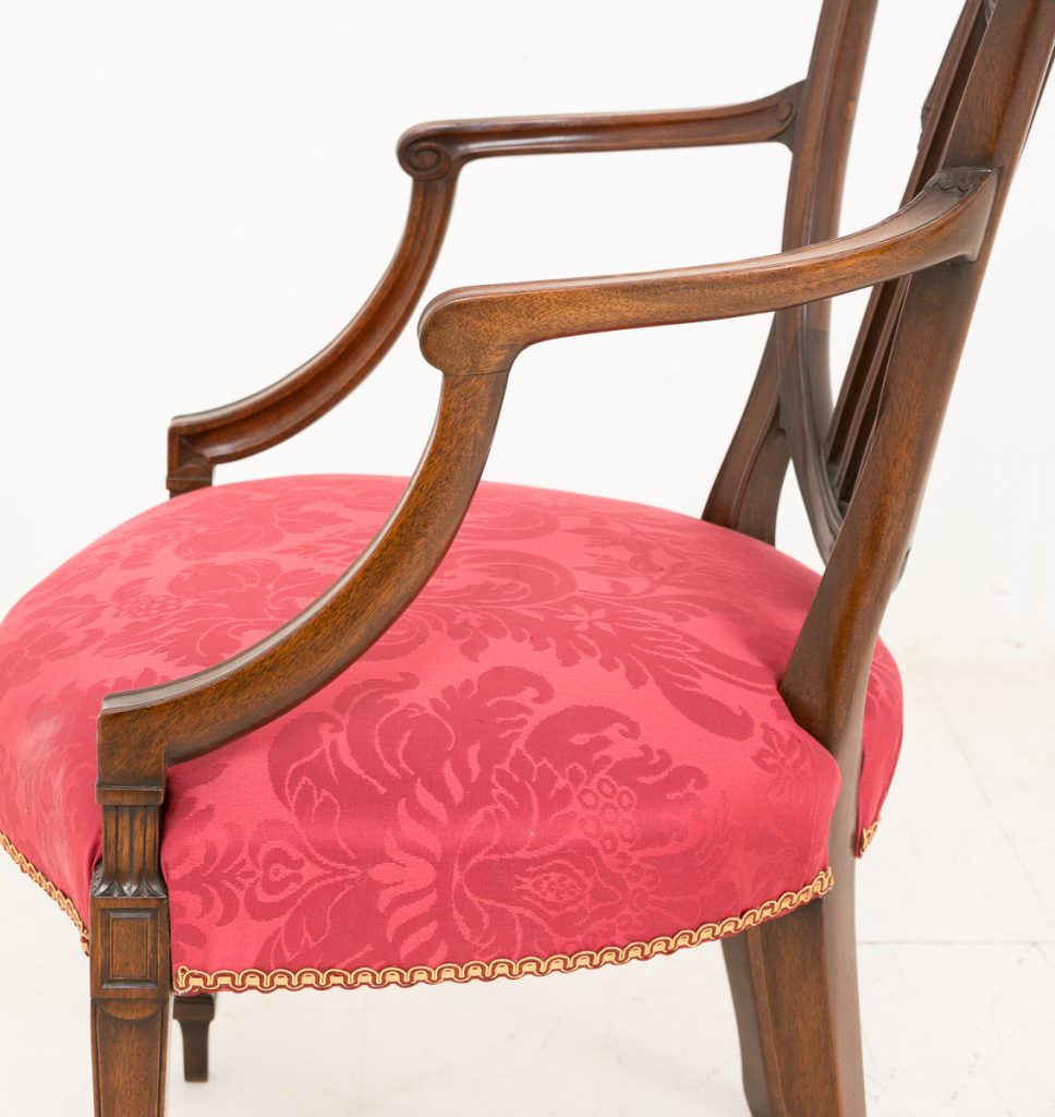 Pair of Mahogany Hepplewhite Style Open Arm Chairs