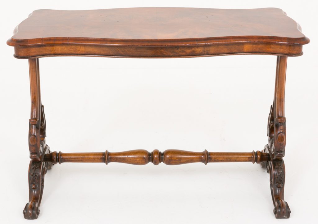 Victorian Burr Walnut Shaped Stretcher table.