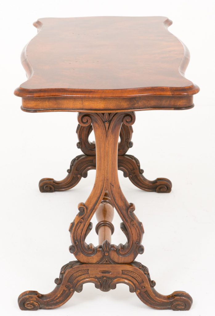 Victorian Burr Walnut Shaped Stretcher table.