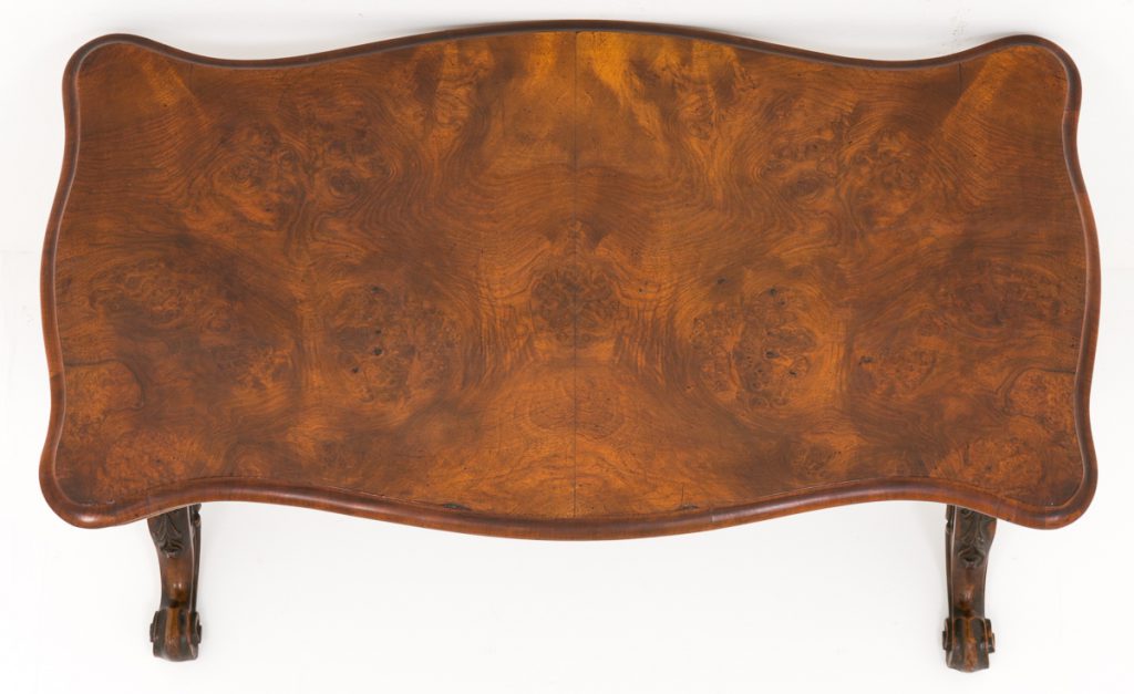 Victorian Burr Walnut Shaped Stretcher table.