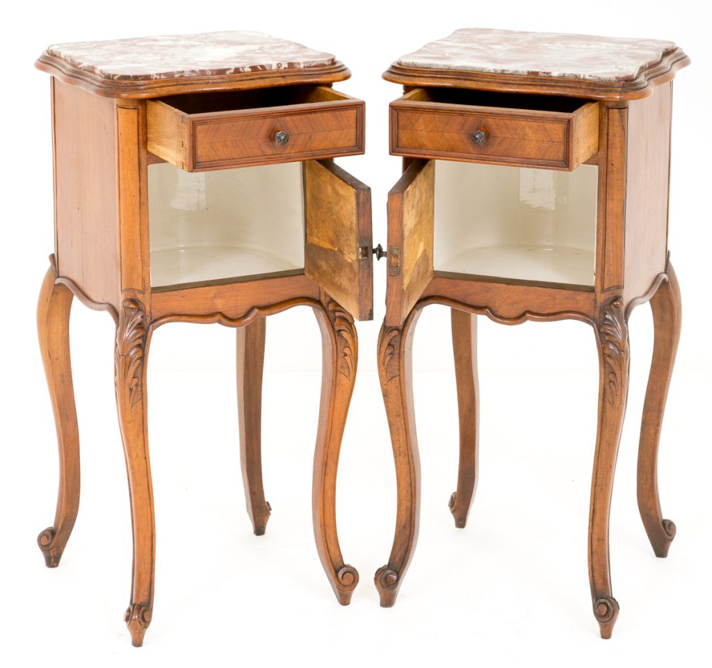 Pair of Stunning French Bedside Cabinets in Walnut