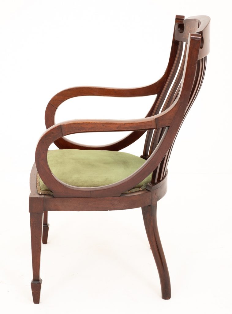 Sheraton Revival Mahogany Inlaid Elbow Chair