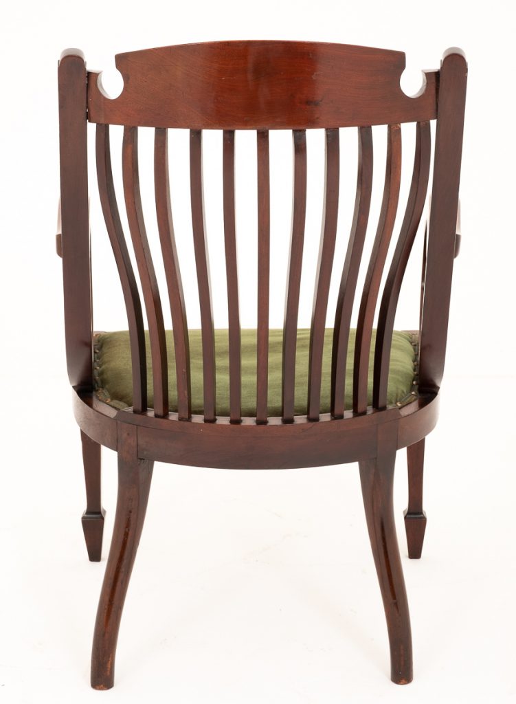 Sheraton Revival Mahogany Inlaid Elbow Chair