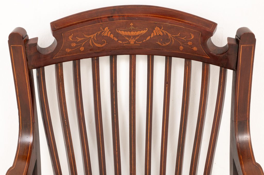 Sheraton Revival Mahogany Inlaid Elbow Chair