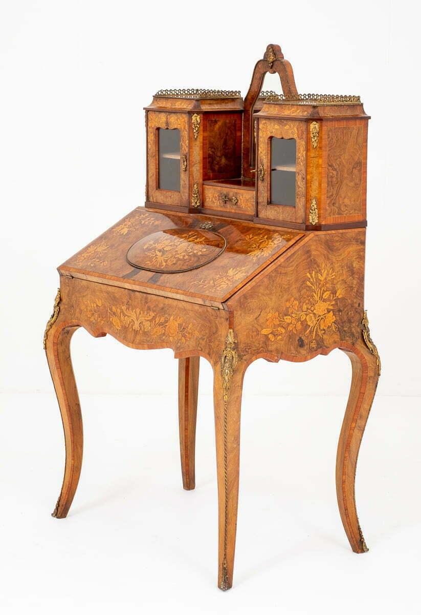 Wonderful French Walnut and Marquetry Bonheur de Jour