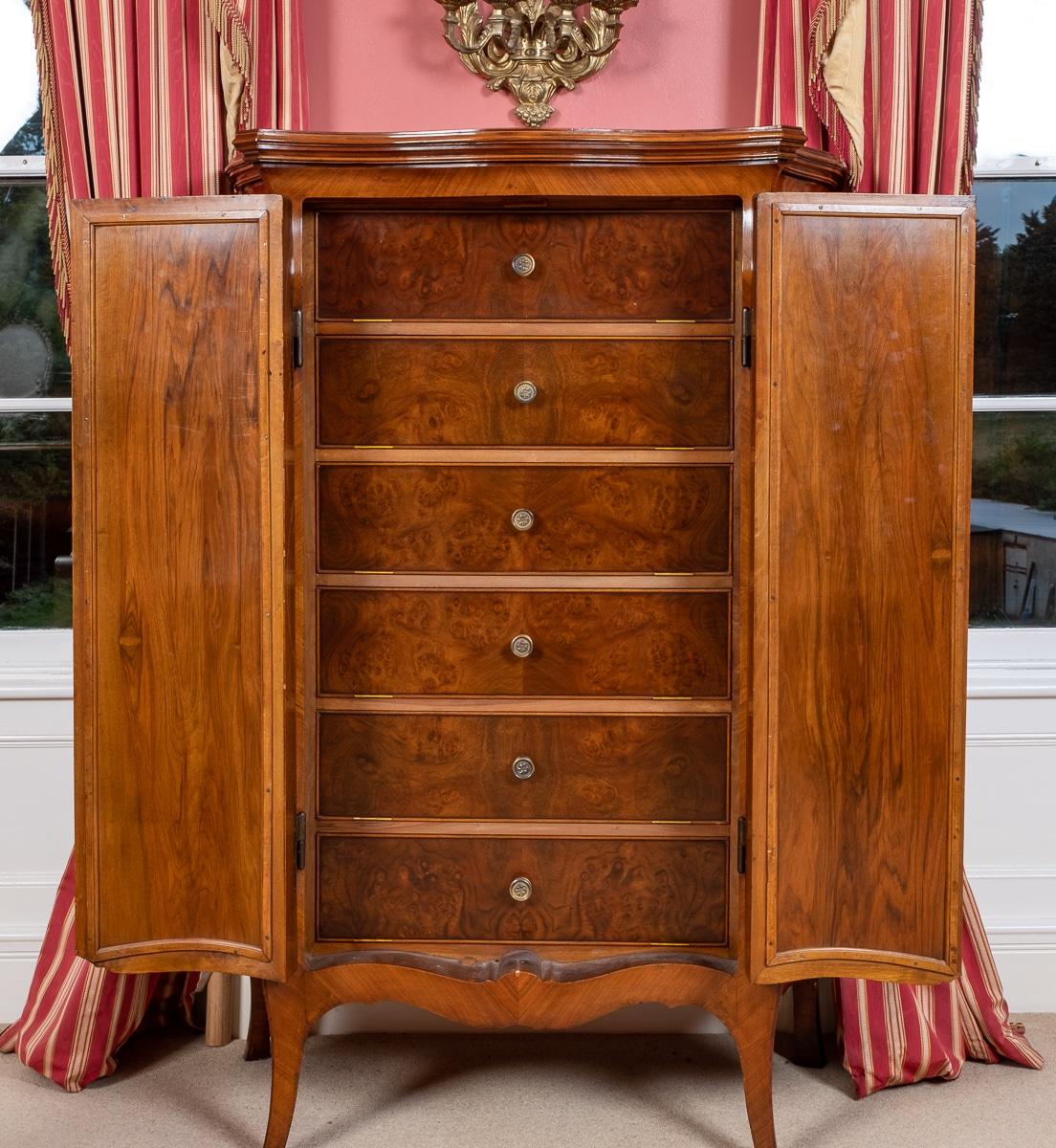 Amazing 6 Piece French Burr Walnut and Marquetry Bedroom Suite