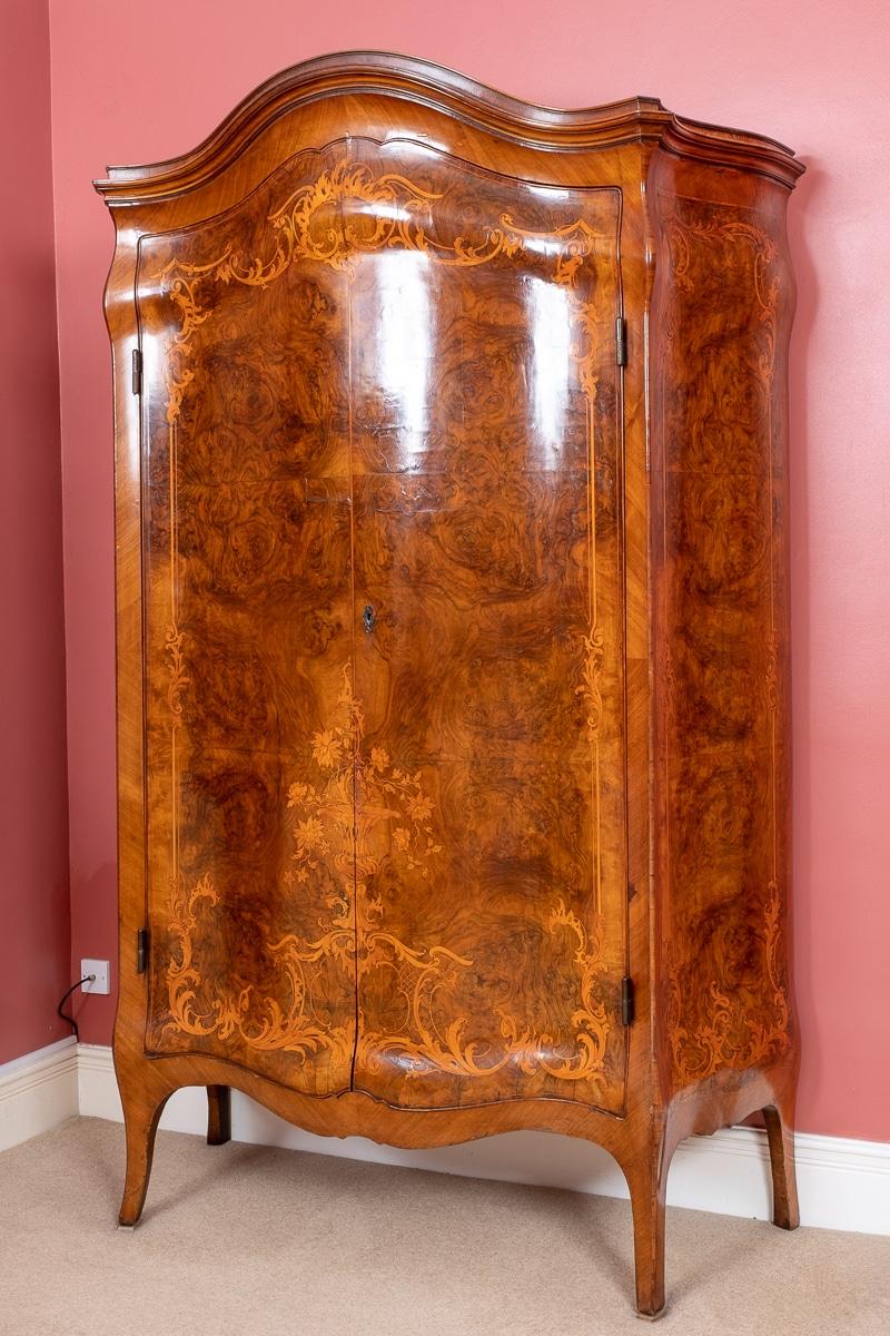 Amazing 6 Piece French Burr Walnut and Marquetry Bedroom Suite