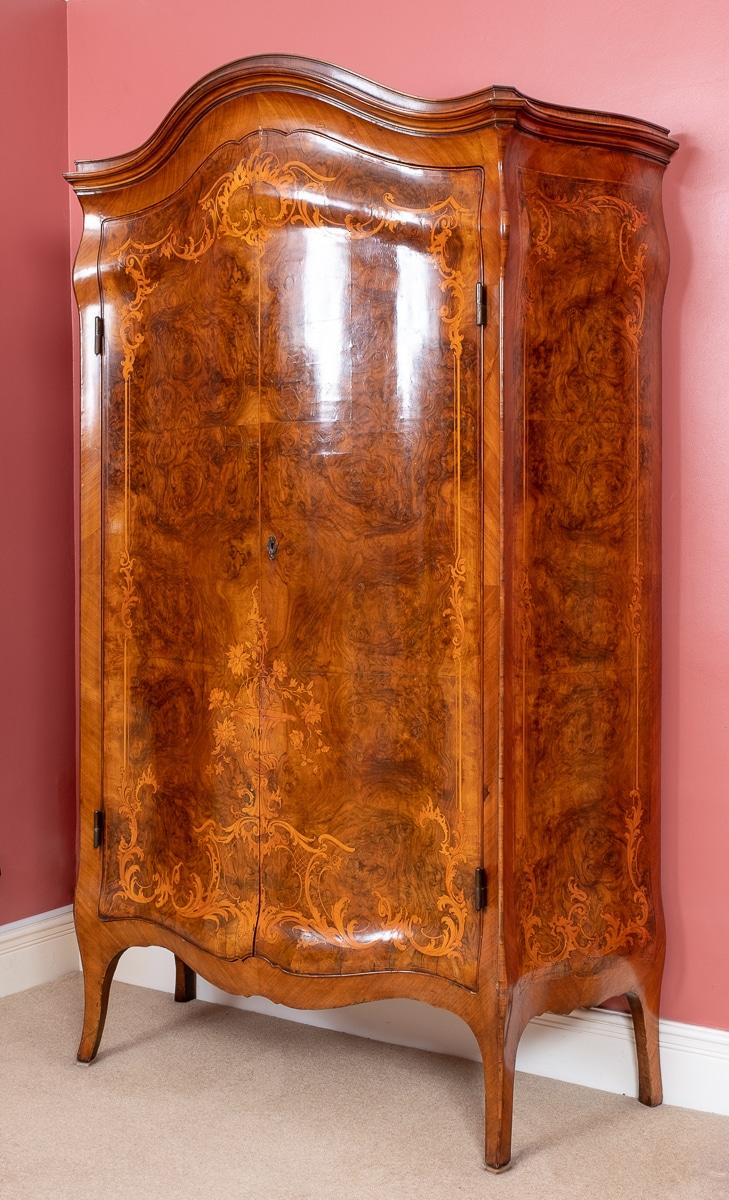 Amazing 6 Piece French Burr Walnut and Marquetry Bedroom Suite