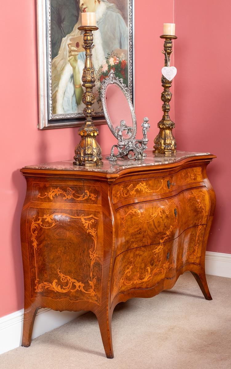 Amazing 6 Piece French Burr Walnut and Marquetry Bedroom Suite