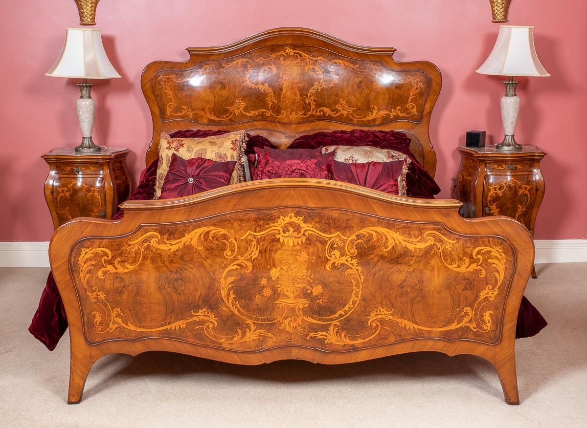 Amazing 6 Piece French Burr Walnut and Marquetry Bedroom Suite