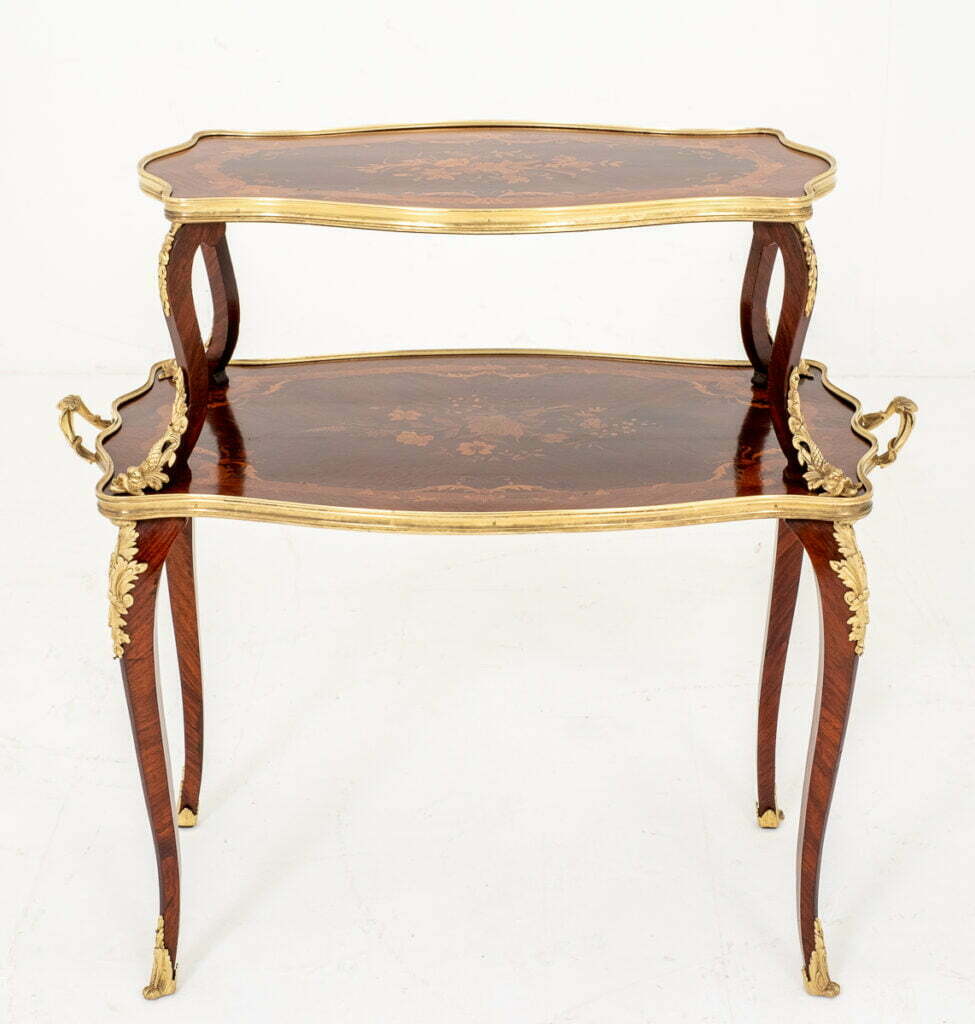 Pretty French Walnut and Marquetry Etagere