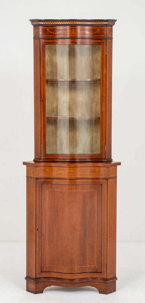 Mahogany Sheraton Revival Inlaid Corner Cabinet