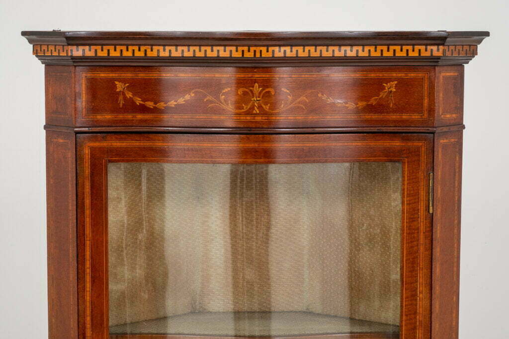 Mahogany Sheraton Revival Inlaid Corner Cabinet