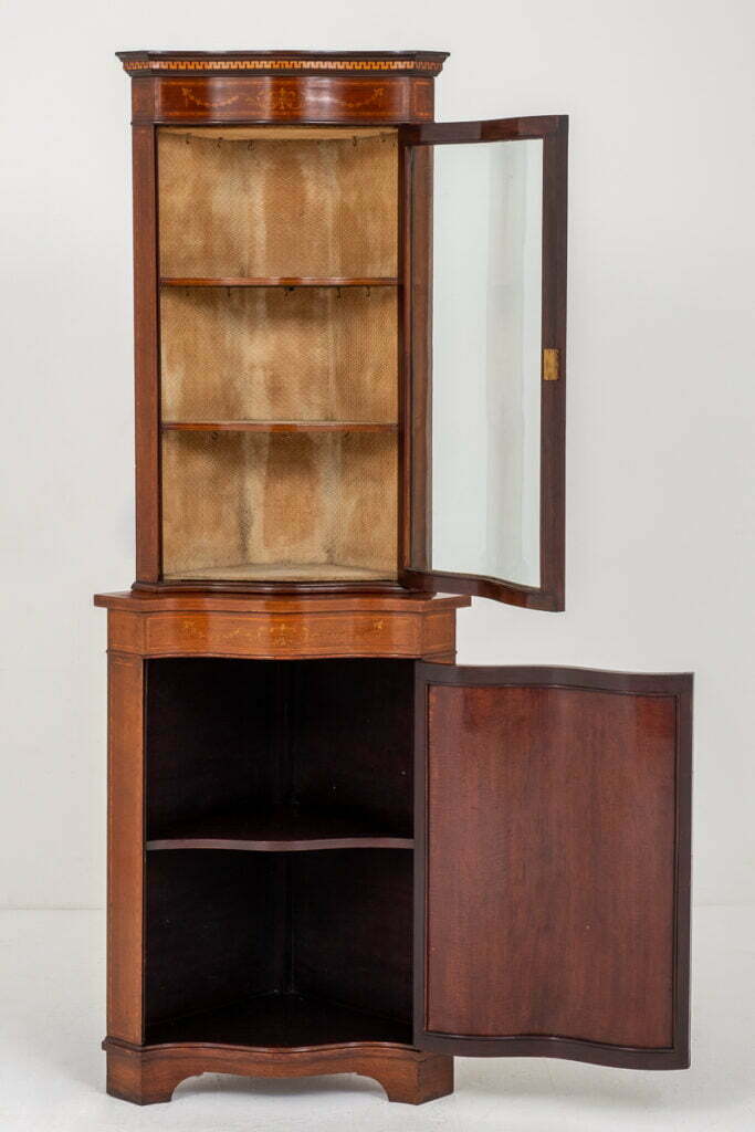 Mahogany Sheraton Revival Inlaid Corner Cabinet
