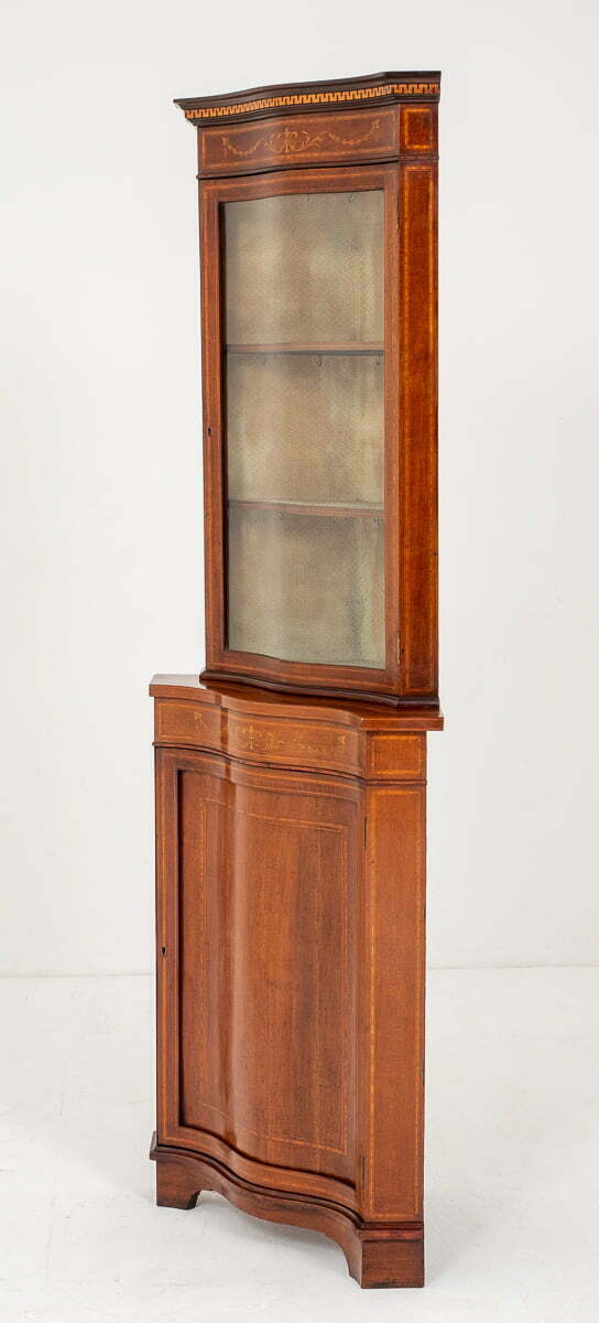 Mahogany Sheraton Revival Inlaid Corner Cabinet