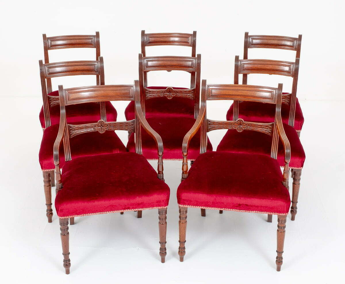 Good Set 8 Mahogany Regency Bar Back Dining Chairs