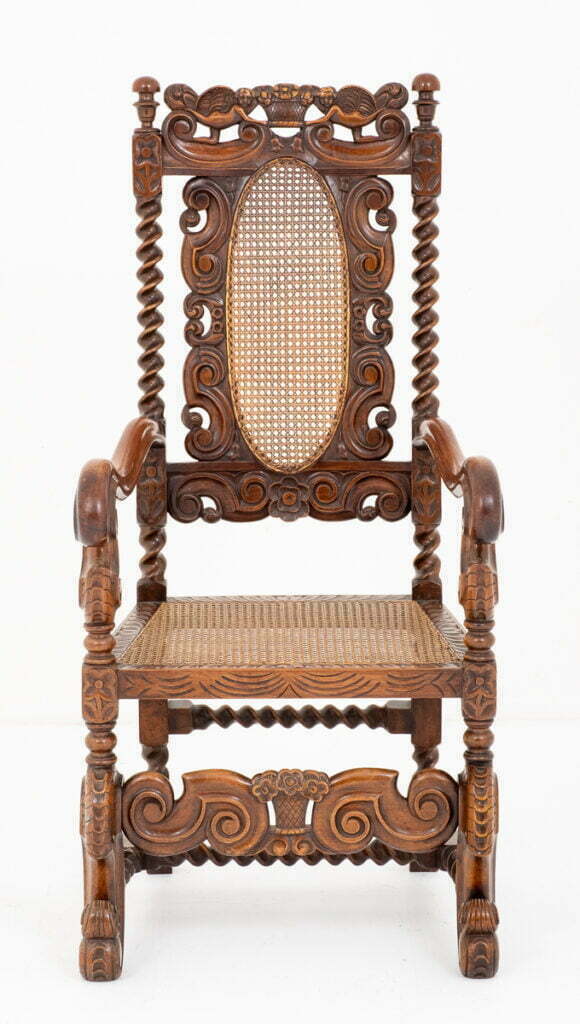 Very Interesting Carved Oak Carolean Style Arm Chair