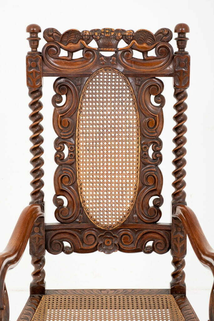 Very Interesting Carved Oak Carolean Style Arm Chair
