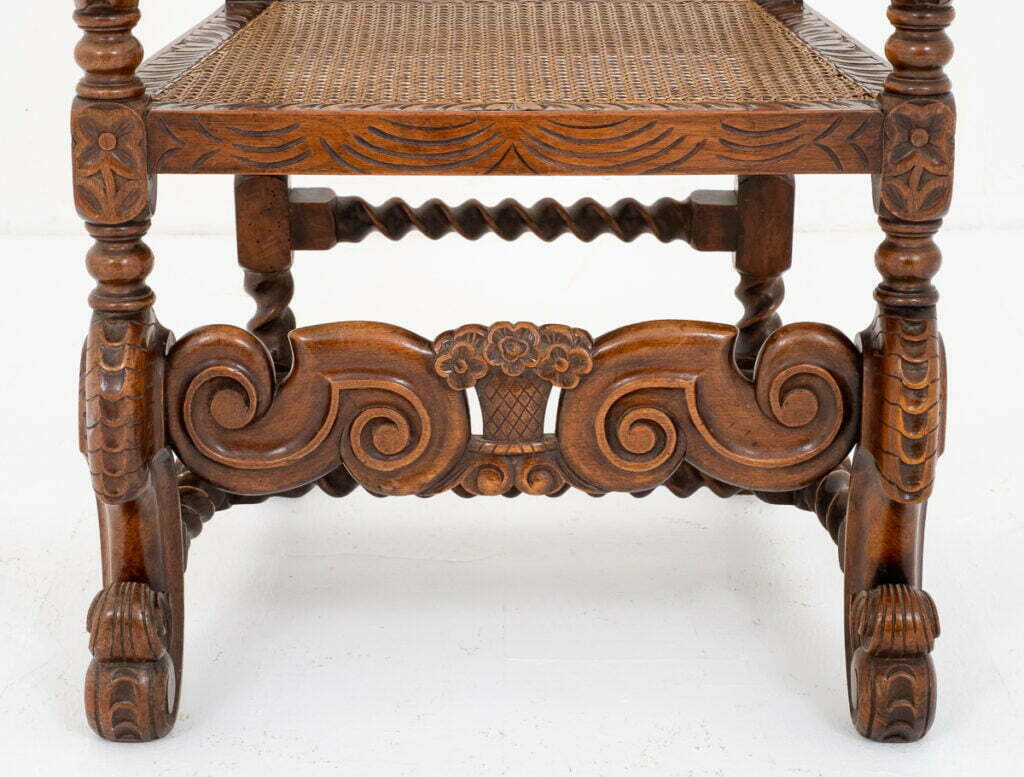 Very Interesting Carved Oak Carolean Style Arm Chair