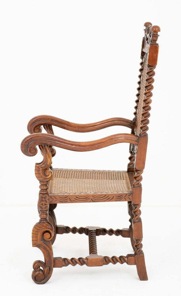 Very Interesting Carved Oak Carolean Style Arm Chair