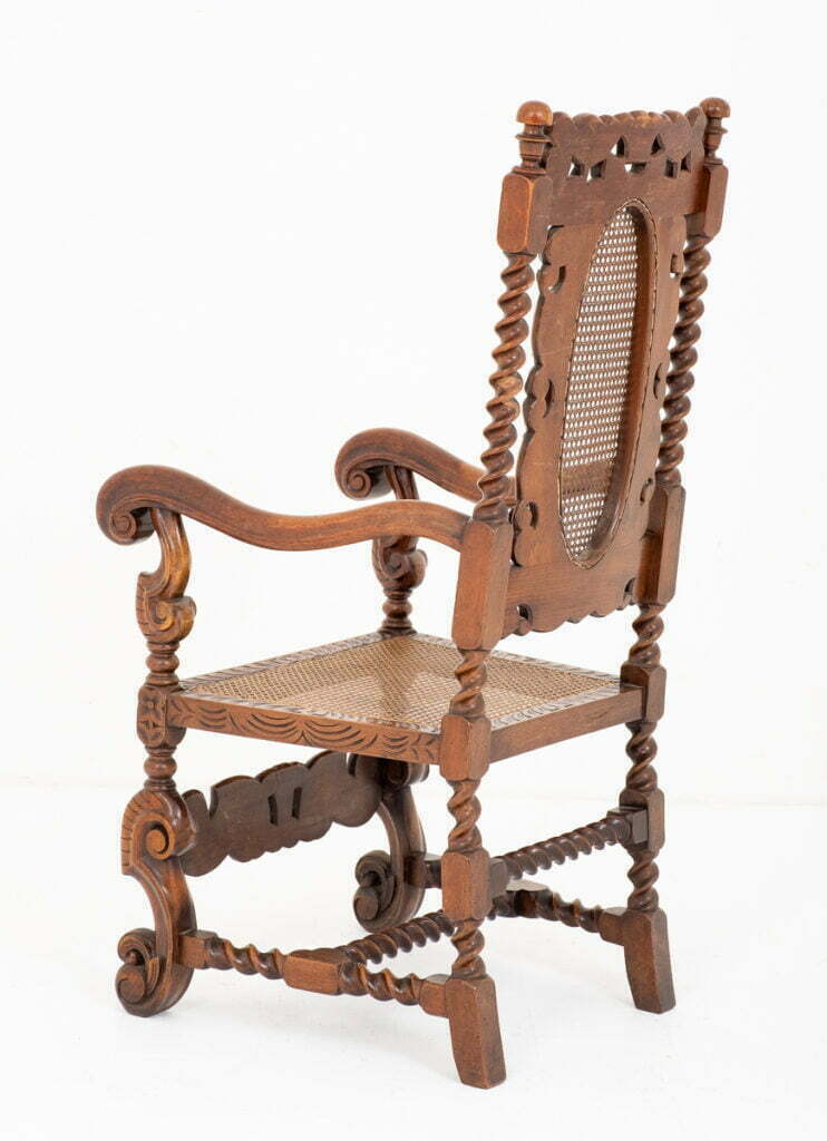 Very Interesting Carved Oak Carolean Style Arm Chair