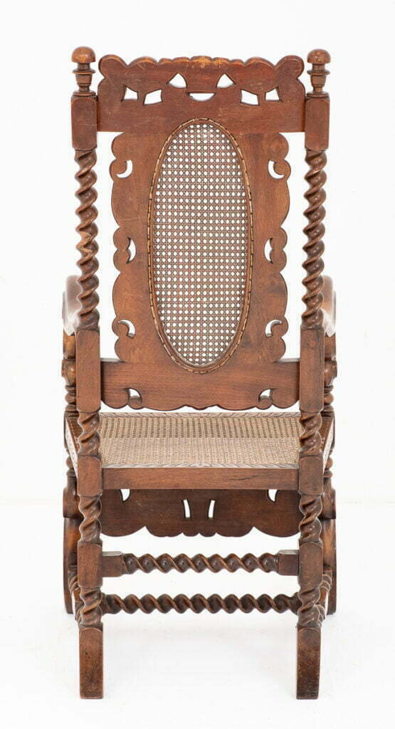 Very Interesting Carved Oak Carolean Style Arm Chair