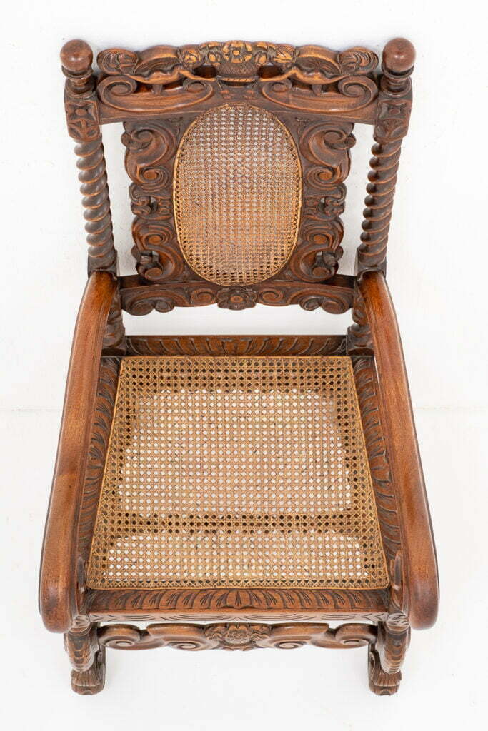 Very Interesting Carved Oak Carolean Style Arm Chair