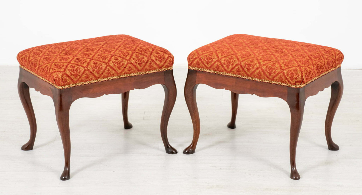 Pair of Mahogany Queen Anne Style Stools