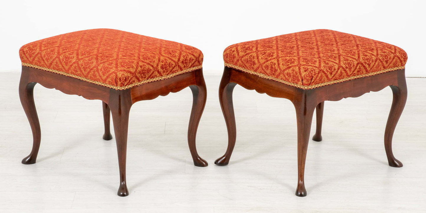 Pair of Mahogany Queen Anne Style Stools