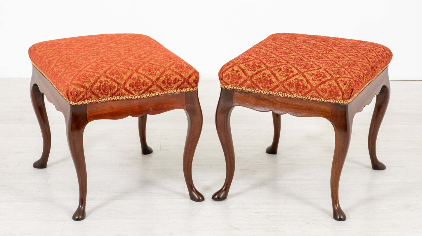 Pair of Mahogany Queen Anne Style Stools