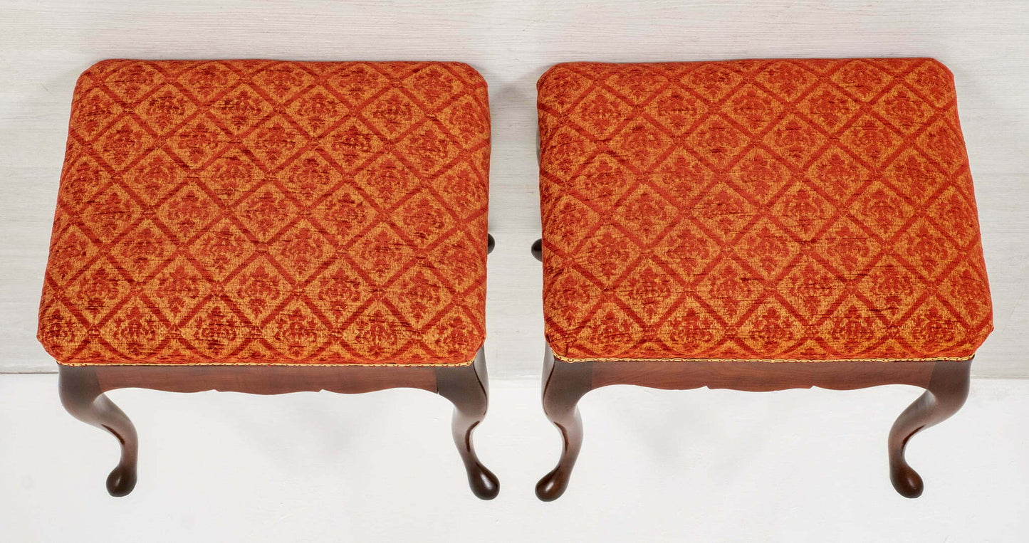 Pair of Mahogany Queen Anne Style Stools