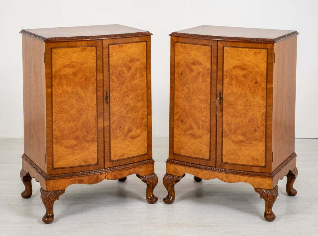 Matching Pair of Queen Anne Style Walnut Cabinets