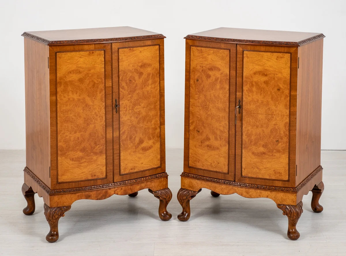 Matching Pair of Queen Anne Style Walnut Cabinets