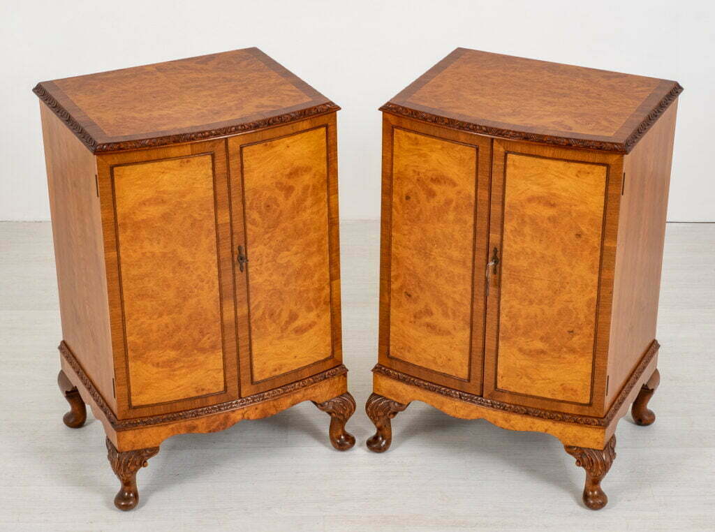 Matching Pair of Queen Anne Style Walnut Cabinets
