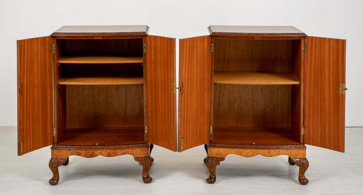 Matching Pair of Queen Anne Style Walnut Cabinets