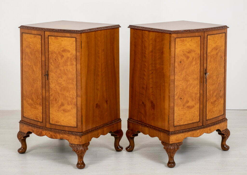 Matching Pair of Queen Anne Style Walnut Cabinets