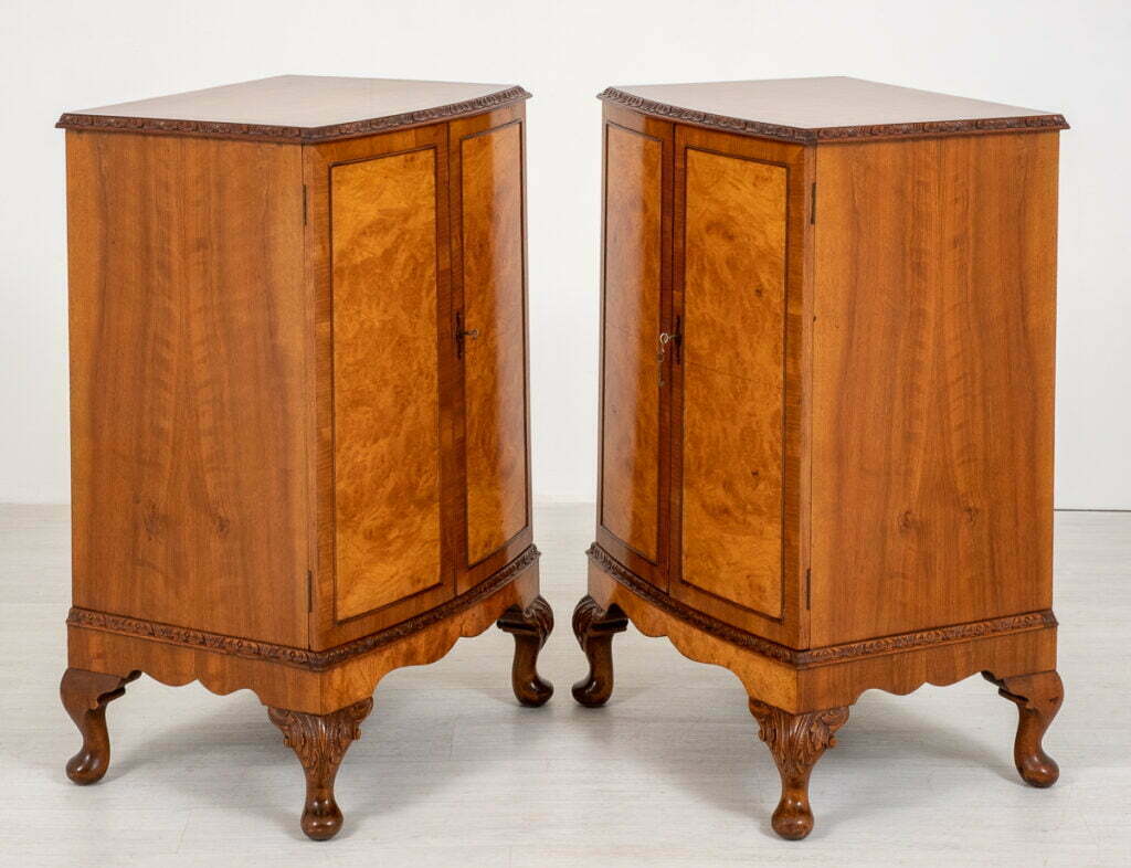Matching Pair of Queen Anne Style Walnut Cabinets