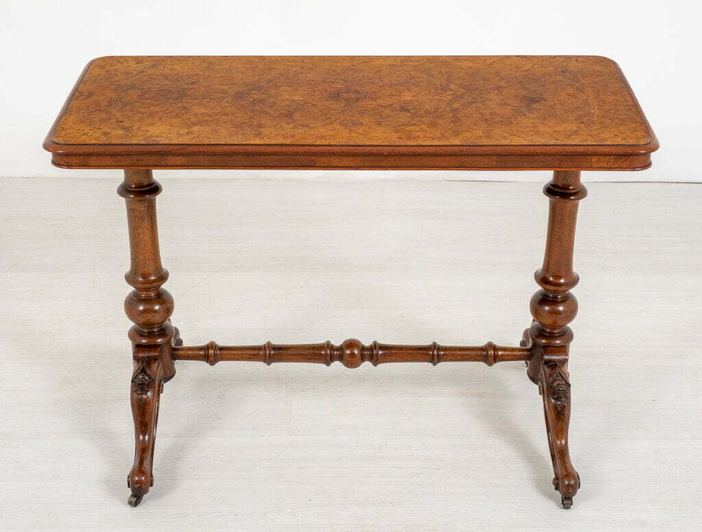 Victorian Burr Walnut Stretcher Table