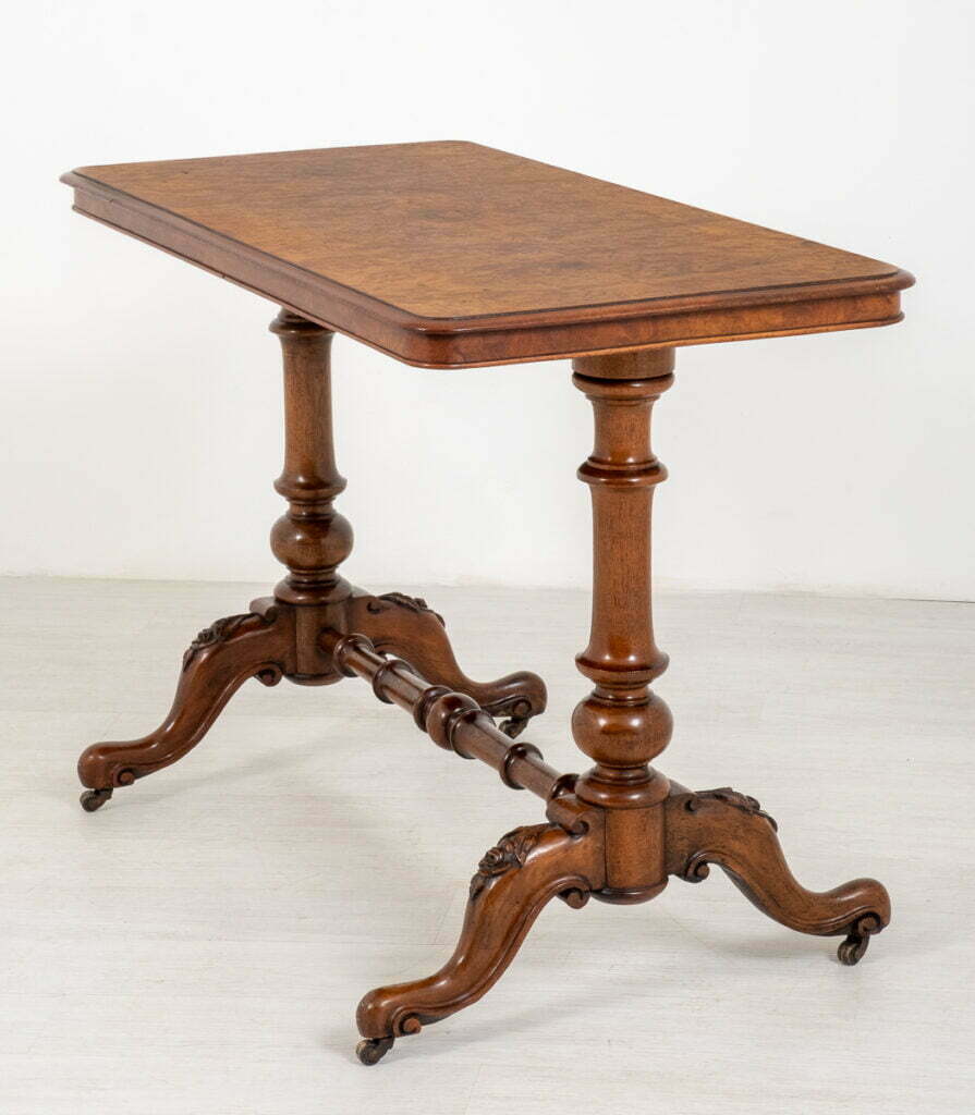 Victorian Burr Walnut Stretcher Table
